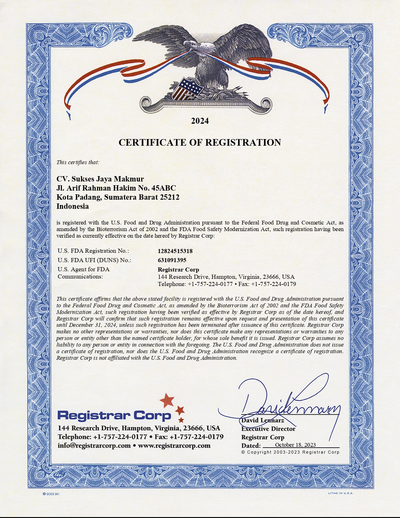 FDA Certification